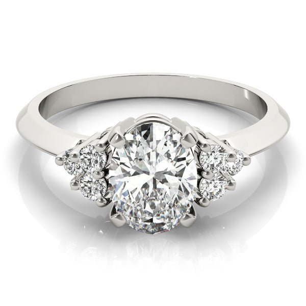 Oval Solitaire Cluster Accent Engagement Ring
