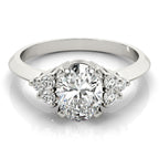 Oval Solitaire Cluster Accent Engagement Ring
