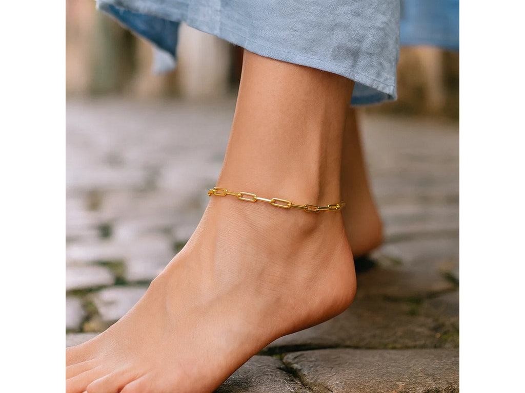 Gold-Plated Paperclip Link Anklet