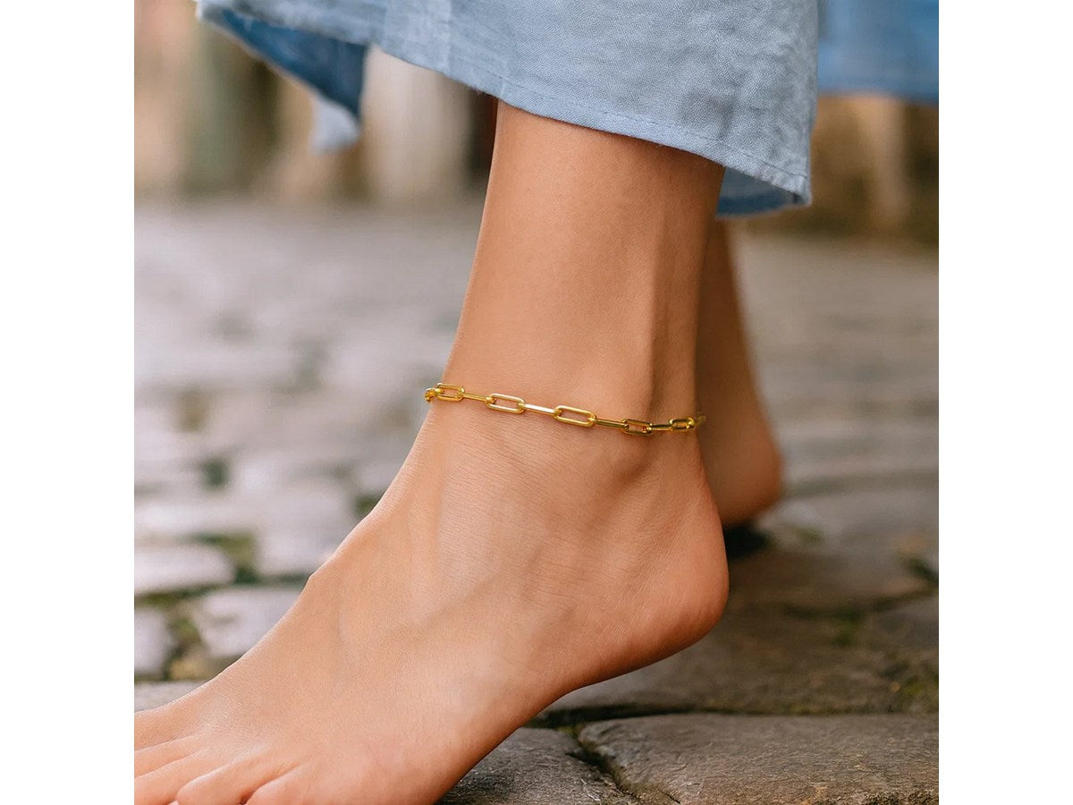 Gold-Plated Paperclip Link Anklet