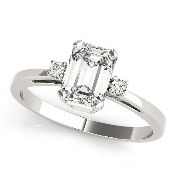 Three Stone Emerald Cut Diamond Engagement Ring 0.60 Carat Center