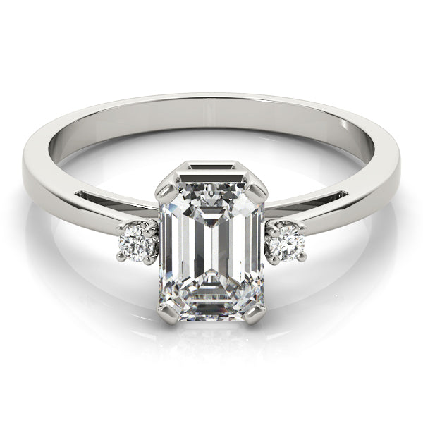 Three Stone Emerald Cut Diamond Engagement Ring 0.60 Carat Center