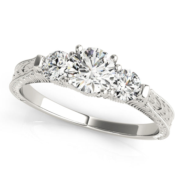 Three Stone Round Filigree Engagement Ring