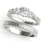 Three Stone Round Filigree Engagement Ring
