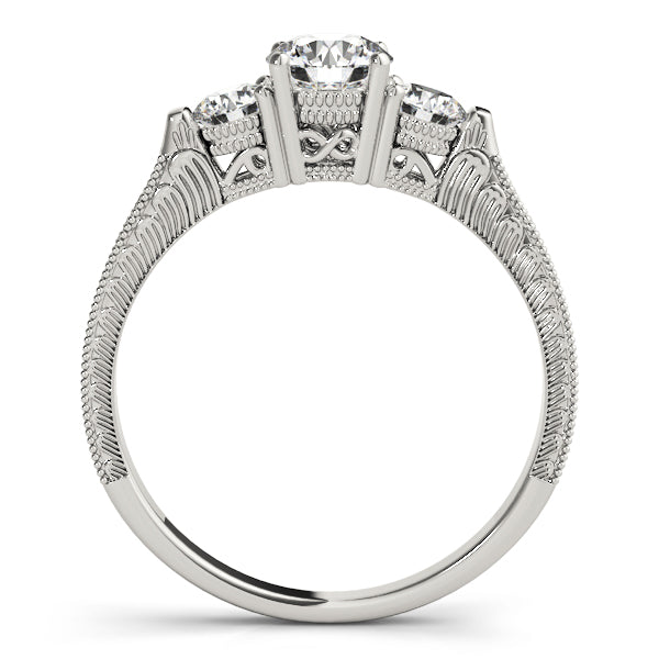 Three Stone Round Filigree Engagement Ring