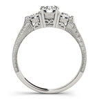 Three Stone Round Filigree Engagement Ring
