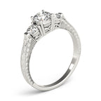 Three Stone Round Filigree Engagement Ring
