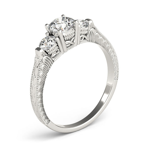 Three Stone Round Filigree Engagement Ring