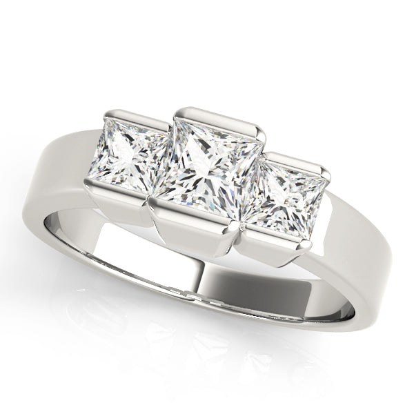 Three Stone Princess Engagement Ring Classic Setting