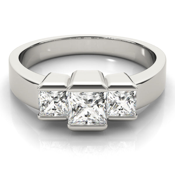 Three Stone Princess Engagement Ring Classic Setting