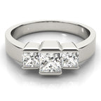 Three Stone Princess Engagement Ring Classic Setting
