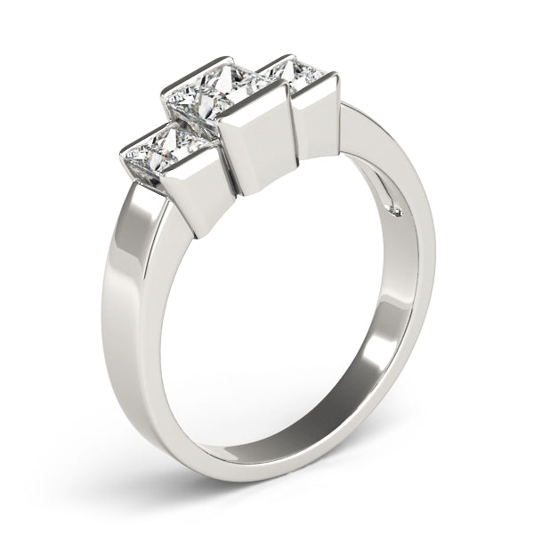 Three Stone Princess Engagement Ring Classic Setting