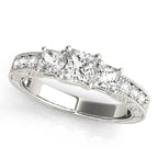 Three Stone Milgrain Princess Engagement Ring