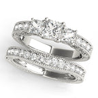 Three Stone Milgrain Princess Engagement Ring