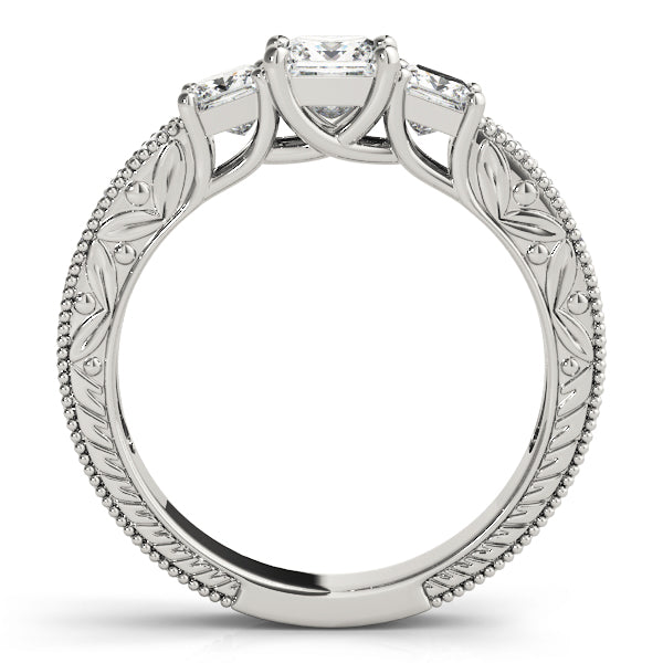 Three Stone Milgrain Princess Engagement Ring