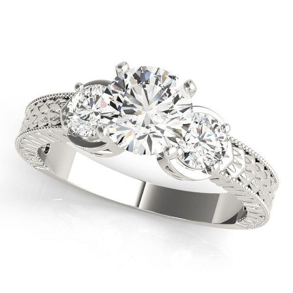 Three Stone Antique Filigree Engagement Ring Vintage Style
