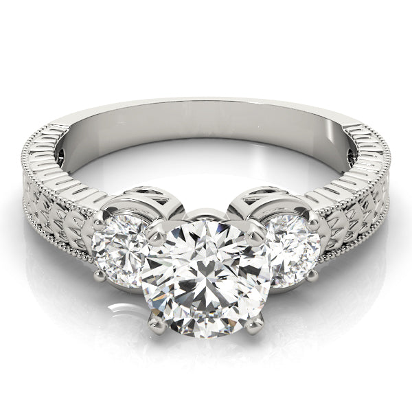 Three Stone Antique Filigree Engagement Ring Vintage Style