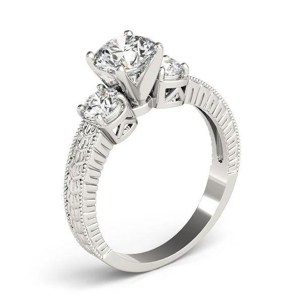 Three Stone Antique Filigree Engagement Ring Vintage Style