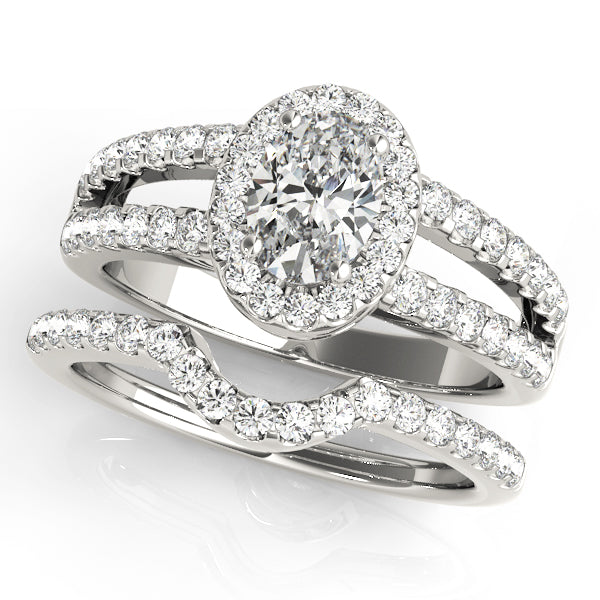 Oval Double Row Split Shank Halo Engagement Ring