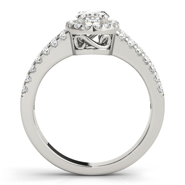 Oval Double Row Split Shank Halo Engagement Ring
