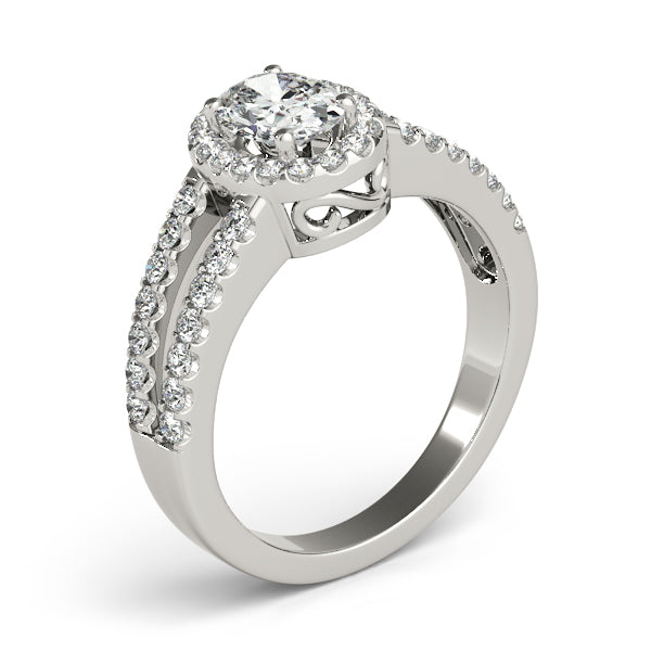 Oval Double Row Split Shank Halo Engagement Ring