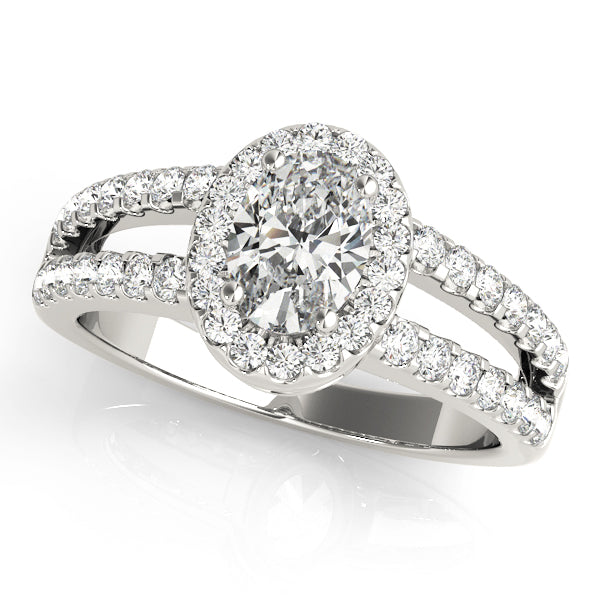Oval Double Row Split Shank Halo Engagement Ring