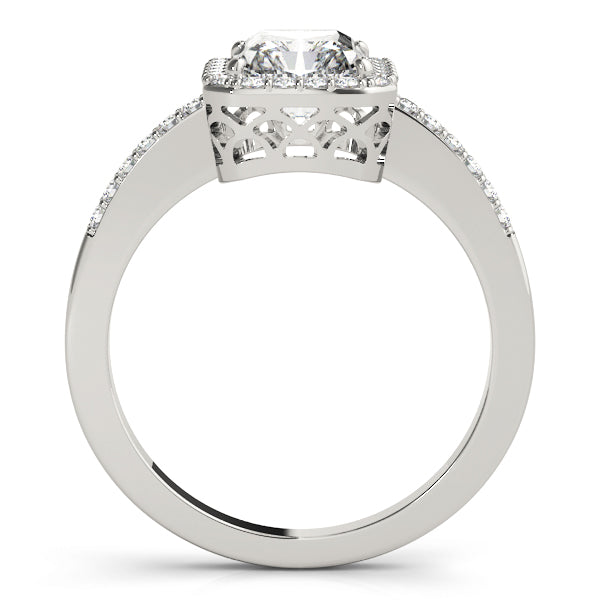 Emerald Cut Single Row Halo Engagement Ring