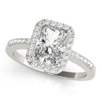 Single Row Emerald Cut Halo Engagement Ring
