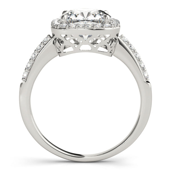 Single Row Cushion Halo Diamond Engagement Ring