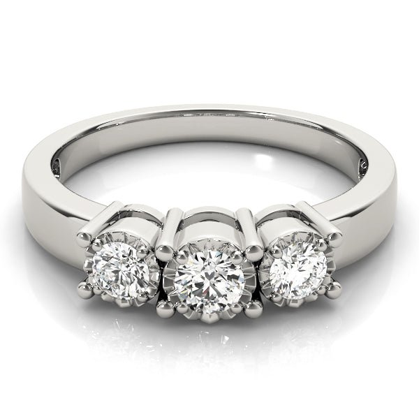 Three Stone Round Prong Engagement Ring