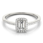 Single Row Halo Emerald Cut Engagement Ring
