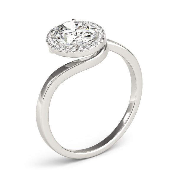 Oval Diamond Bypass Halo Engagement Ring