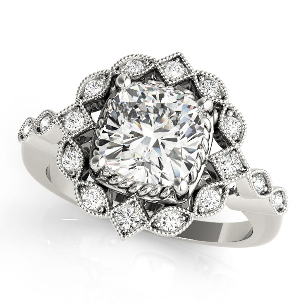 Cushion Cut Color Accent Engagement Ring with Modern Semi-Mount Design
