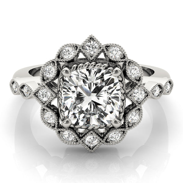 Cushion Cut Color Accent Engagement Ring with Modern Semi-Mount Design