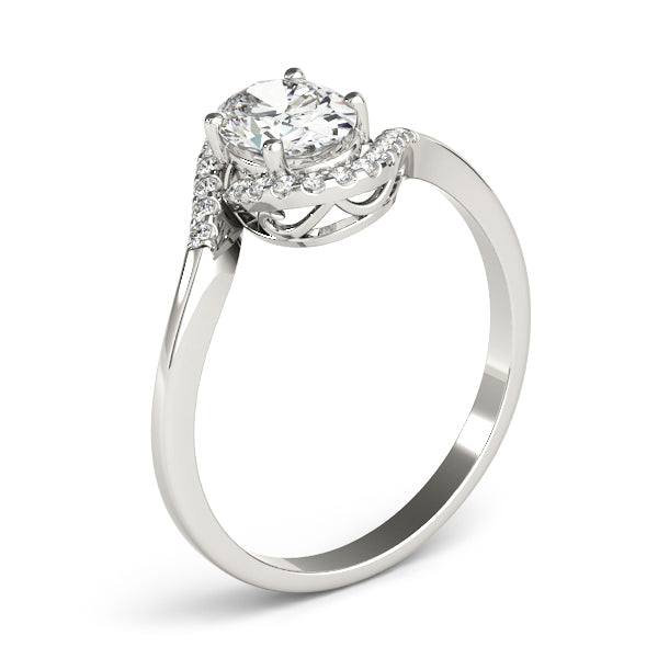 Oval Bypass Halo Engagement Ring