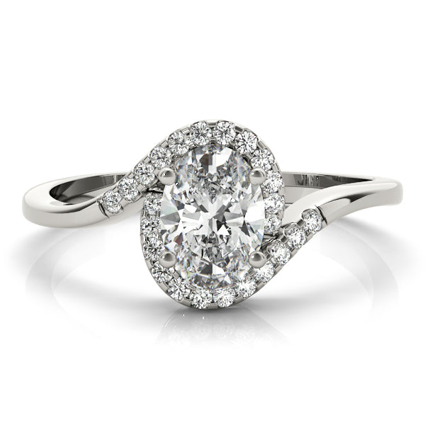 Oval Bypass Halo Engagement Ring