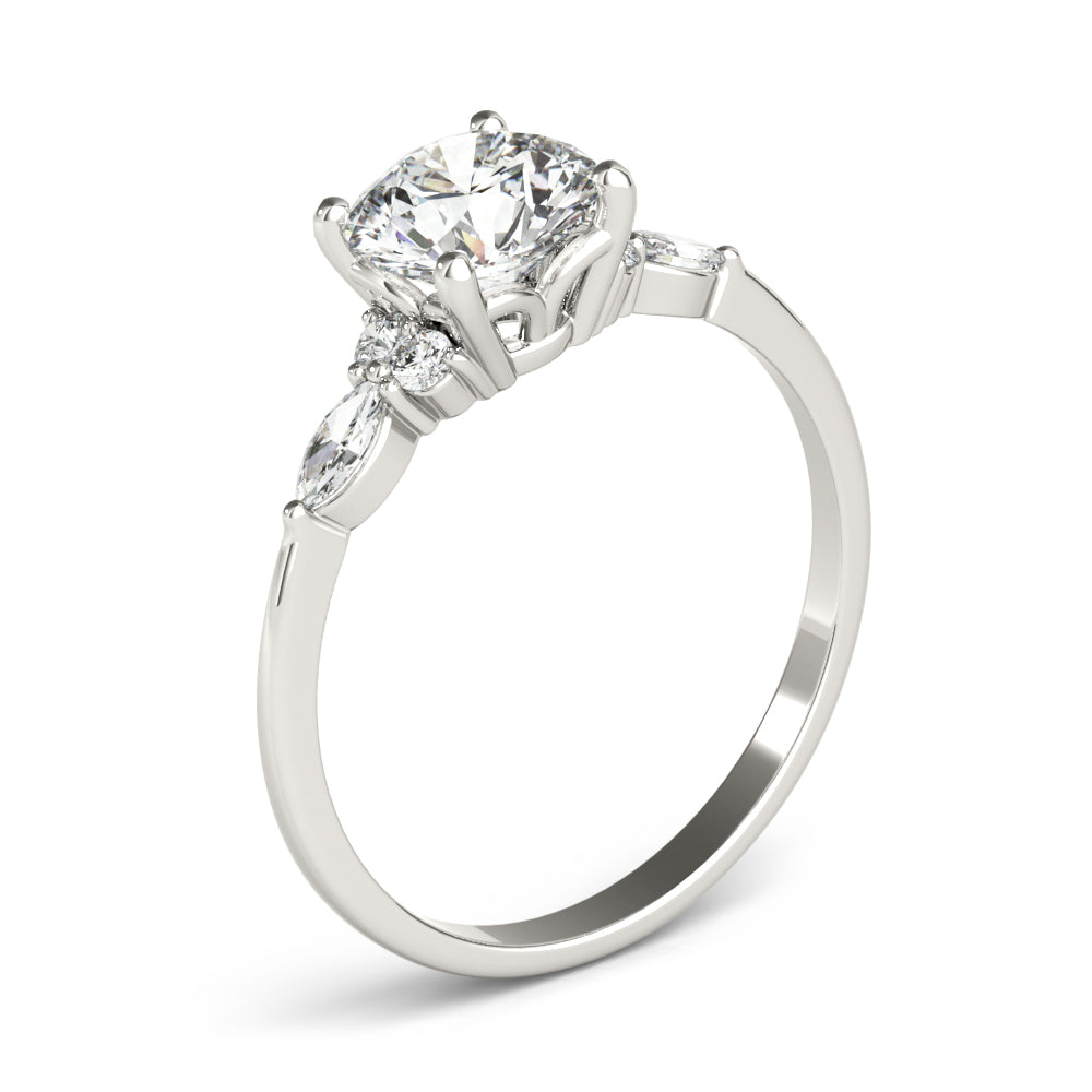 Marquise & Round Diamond Accented Engagement Ring