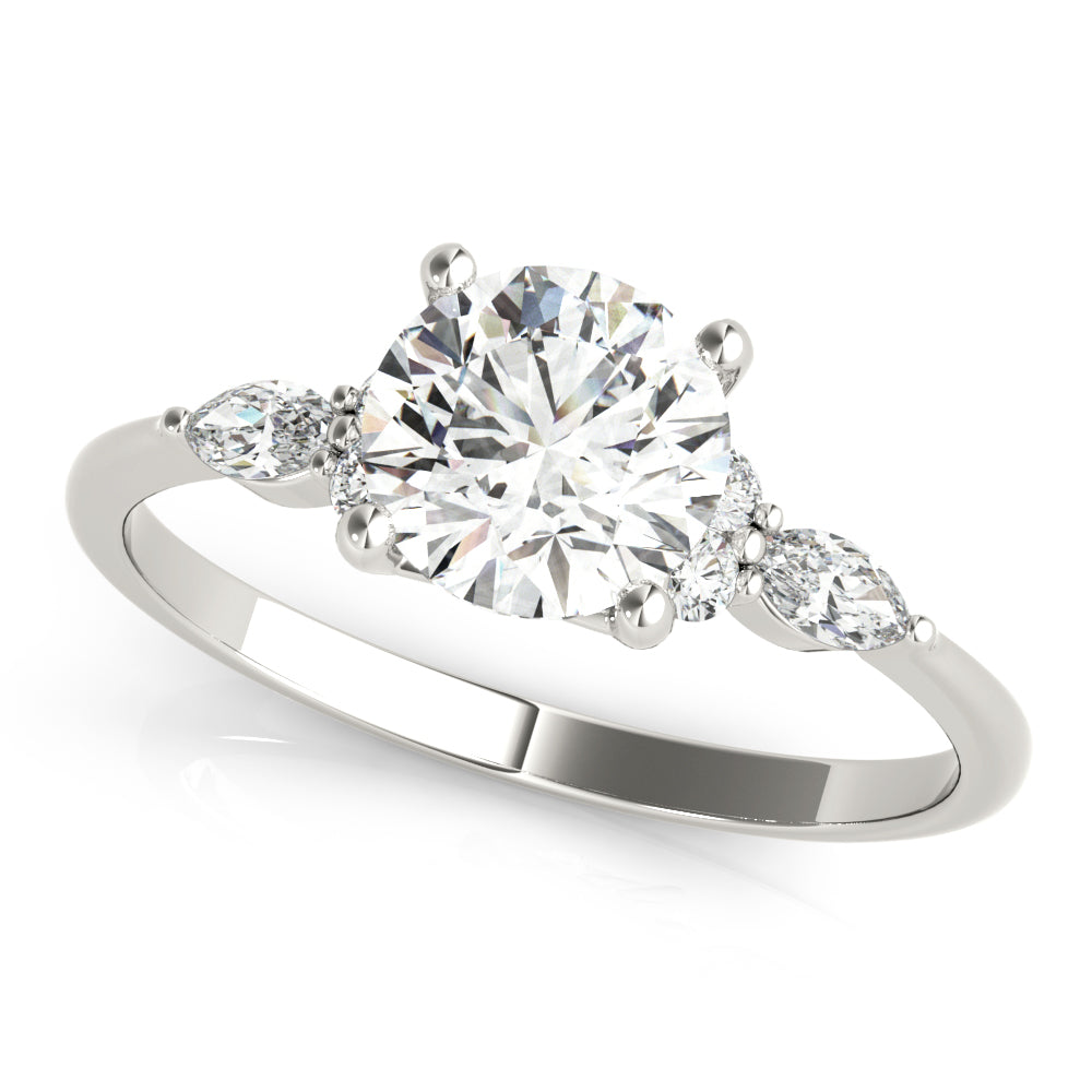 Marquise & Round Diamond Accented Engagement Ring