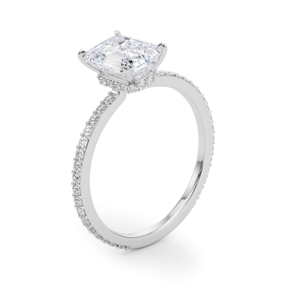 Emerald Cut Diamond Engagement Ring with Hidden Halo 3.8 Carat