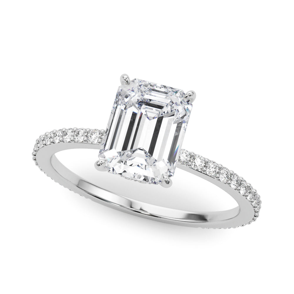 Emerald Cut Diamond Engagement Ring with Hidden Halo 3.8 Carat