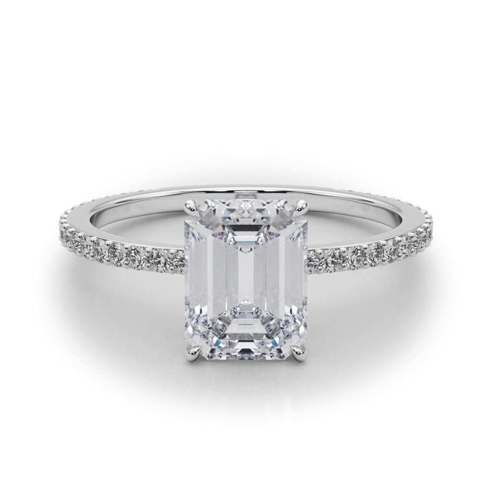 Emerald Cut Diamond Engagement Ring with Hidden Halo 3.8 Carat