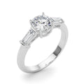 Round Diamond Three Stone Engagement Ring with Tapered Baguette Sides