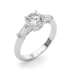 Round Diamond Three Stone Engagement Ring with Tapered Baguette Sides