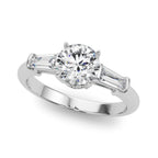 Round Diamond Three Stone Engagement Ring with Tapered Baguette Sides