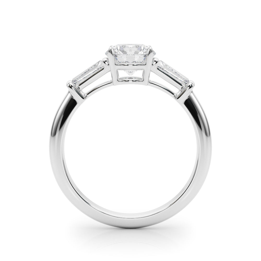 Round Diamond Three Stone Engagement Ring with Tapered Baguette Sides