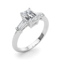 Emerald Cut Diamond Engagement Ring with Tapered Baguette Three Stones 1.0 Carat
