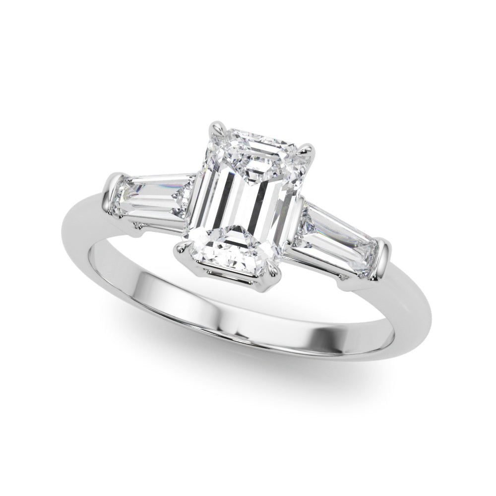 Emerald Cut Diamond Engagement Ring with Tapered Baguette Sides