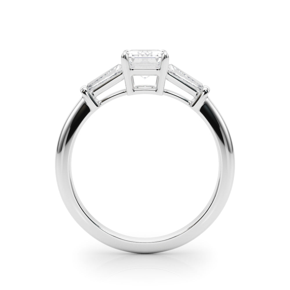 Emerald Cut Diamond Engagement Ring with Tapered Baguette Three Stones 1.0 Carat