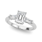 Emerald Cut Diamond Engagement Ring with Tapered Baguette Three Stones 1.0 Carat