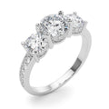 Three Stone Hidden Halo Diamond Engagement Ring
